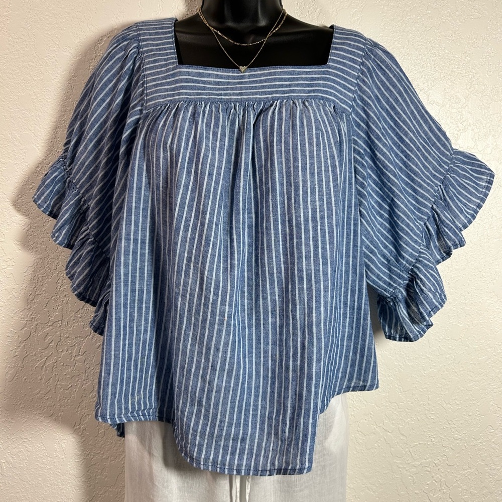 beachlunchlounge Blue and White Striped Blouse